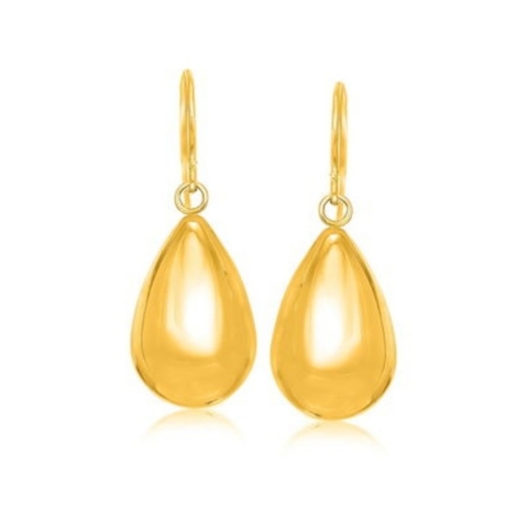 14k Yellow Gold Polished Teardrop Motif Drop Earrings NIB